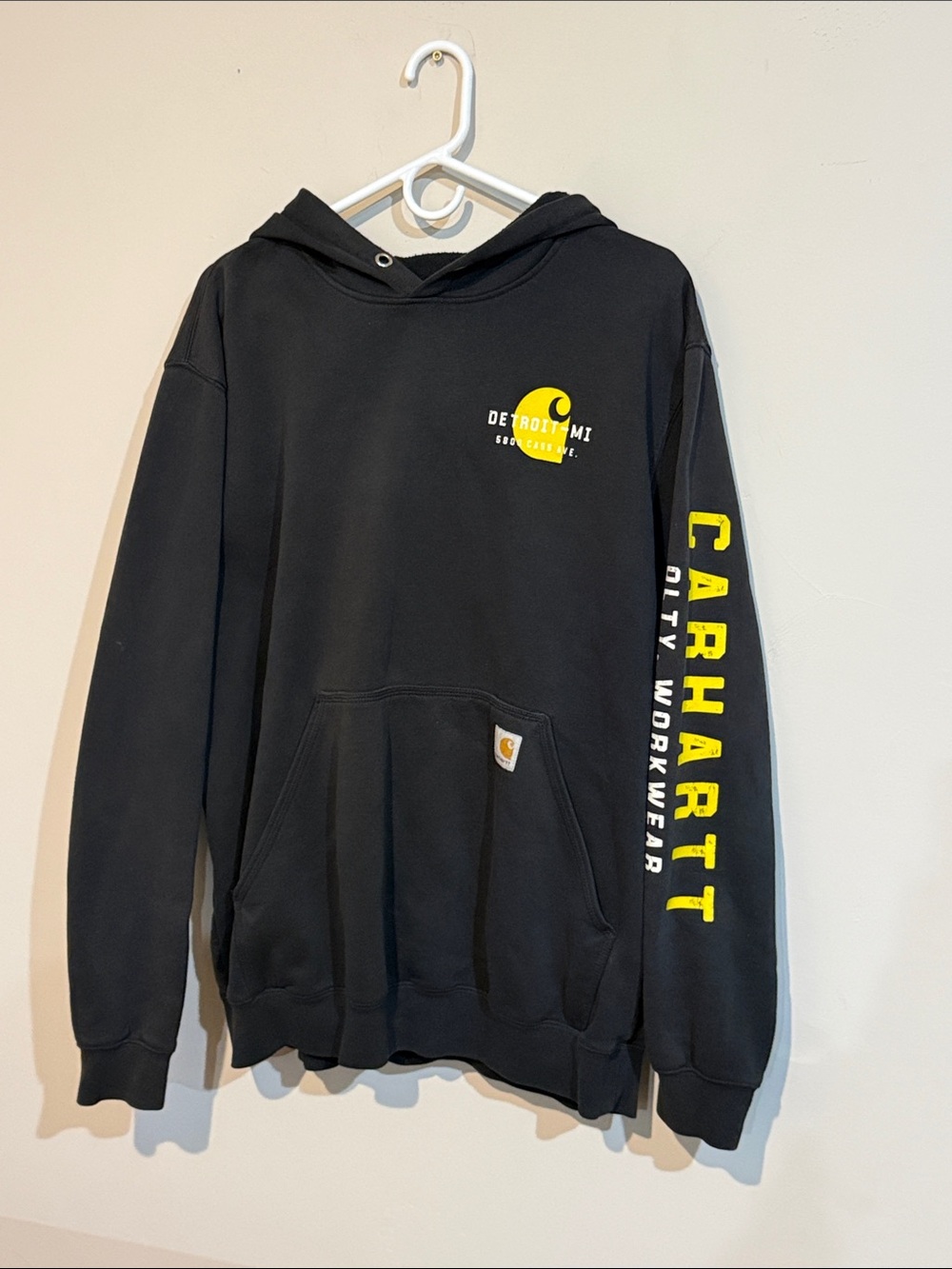Carhartt Black Hooded Sweatshirt with Yellow Sleeve Logo